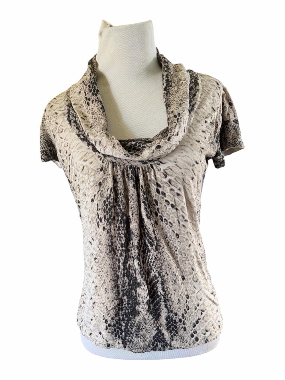 August Silk Neutral Snake-Print Cowl Neck Short Sleeve Top office 90s minimalist